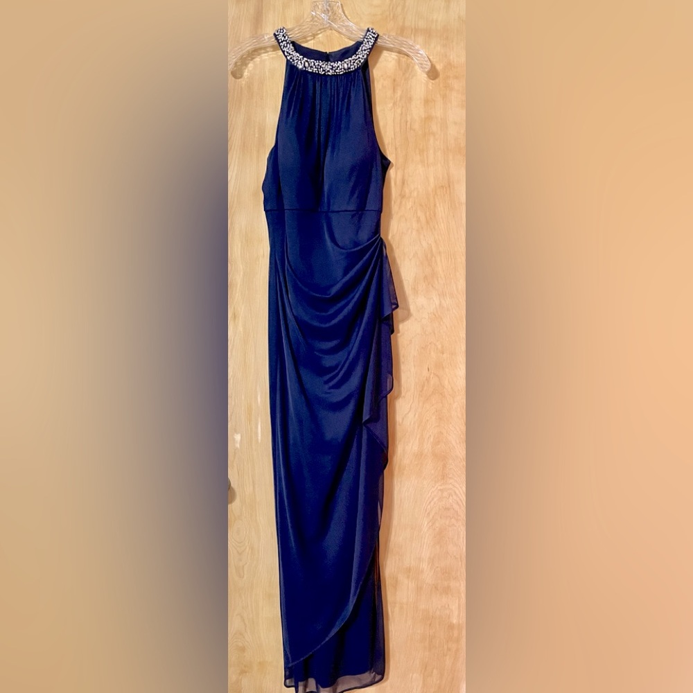 Alex Evenings Embellished Halter Ruched Column Gown